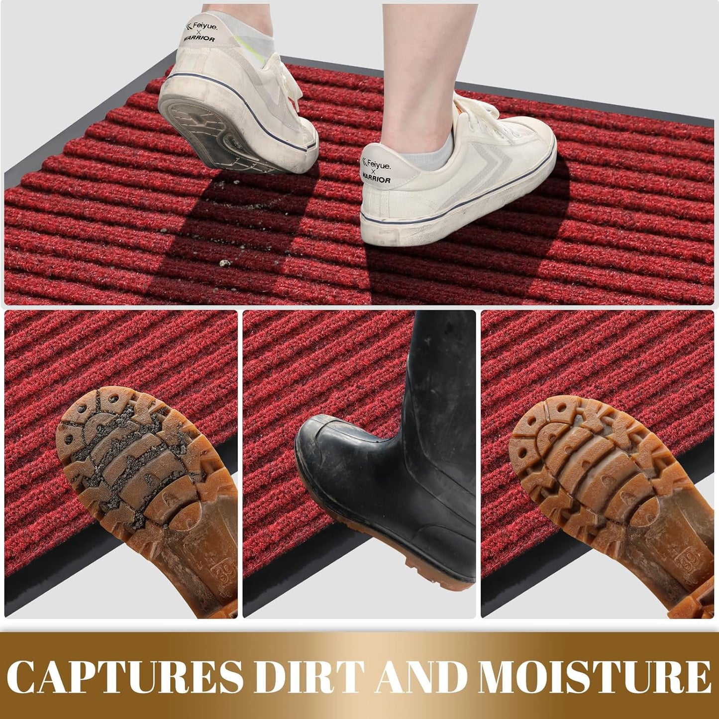 Yimobra Front Door Mat Outdoor Indoor Entrance, 100% Waterproof All-Season All Weather Doormat, Welcome Matt Outside Entry, Non Slip, Low Profile, Heavy Duty Patio Porch Floor Mats,47 x 32,Black Red