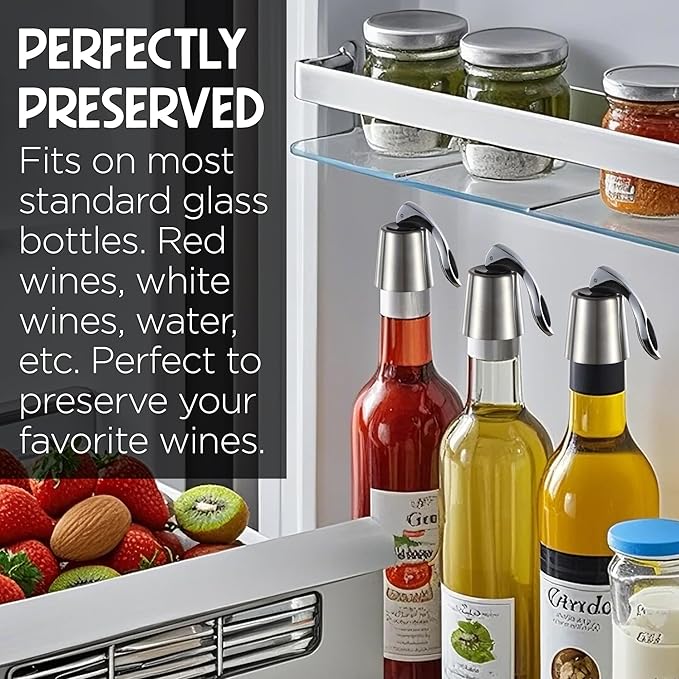 Stainless Steel Bottle Sealer & Wine Topper – Premium Wine Lover Gifts, Wine Gifts for Women and Men – Airtight Champagne Stopper for Sparkling Wine – Wine Essentials Gifts