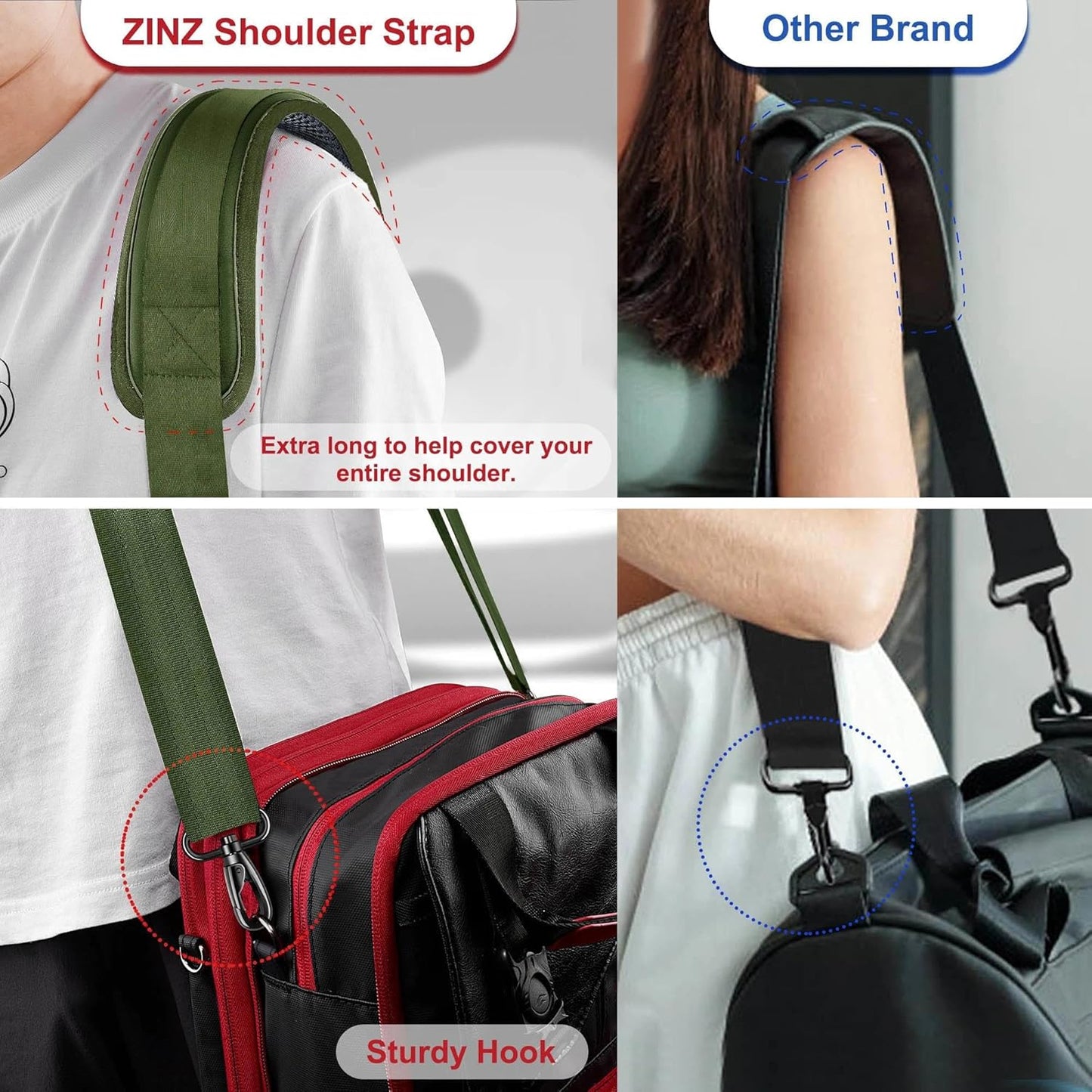 ZINZ 79.5" Universal Strap with Ultra-Thick Fixed Breathable Pad - Adjustable Heavy-Duty Shoulder Strap for Laptop, Crossbody, Luggage, Gym, Camera Bag and More,Army Green