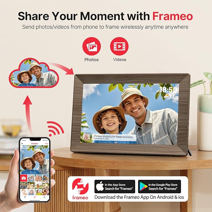 Frameo 10.1" Digital Picture Frame, Smart WiFi Digital Photo Frame with 1280x800 HD IPS Touch Screen 32GB Memory Auto-Rotate Wall Mounted, Share Photos/Videos from Phone Anywhere