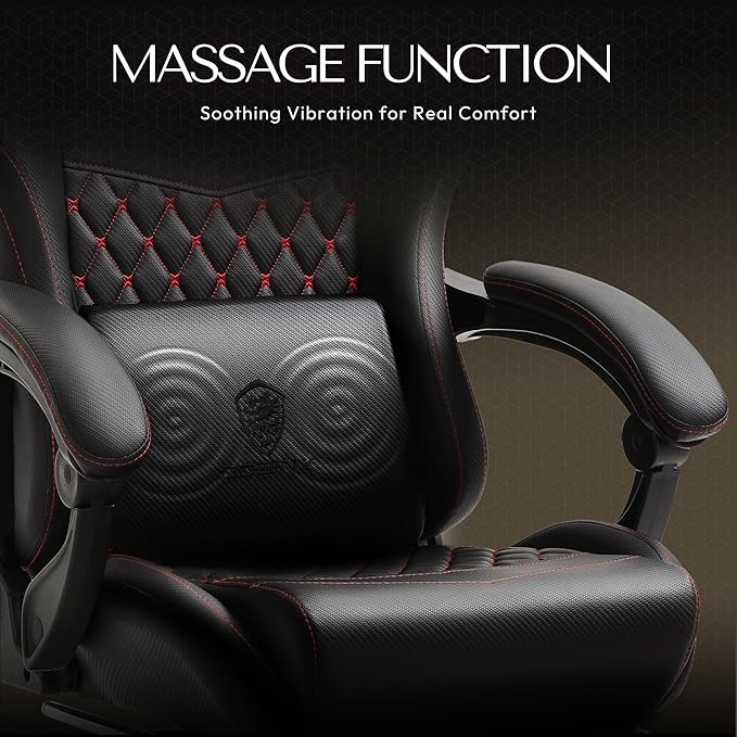 Dowinx Gaming Chair Big and Tall, Ergonomic PC Gaming Chair with Footrest & Massage, Racing Style Reclining Computer Chair for Adults, 400LBS Capacity - Heavy Duty Gamer Chair, Black