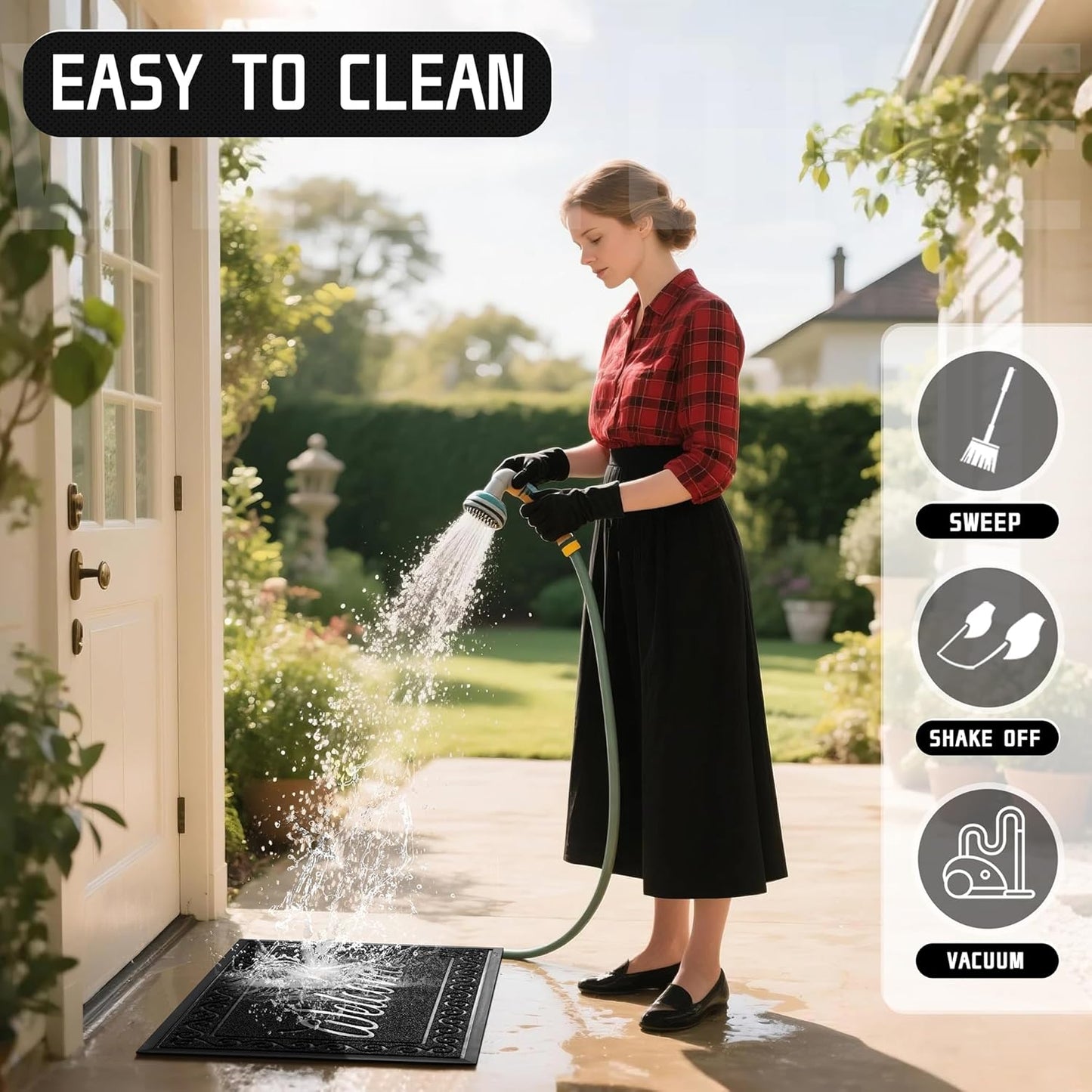 Yimobra Welcome Mat Outdoor Indoor, Waterproof Heavy Duty Front Door Mat Outside Entrance, Extra Sturdy Non-Slip Doormat, Low Profile, Dirt Trapping, 36x24 Inches, Black