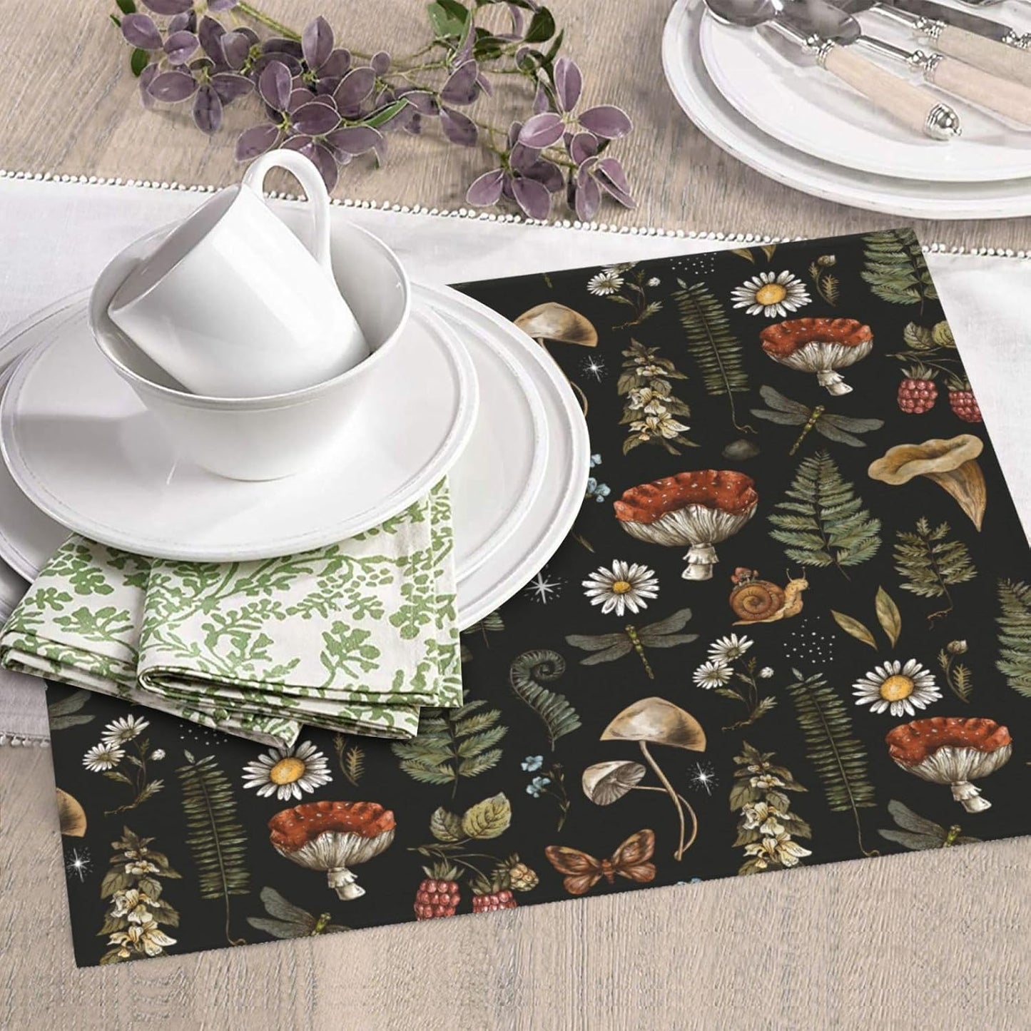 Dish Drying Mat Vintage Mushroom Leaf Forest for Kitchen Counter Absorbent Dishes Drainer Microfiber Small 16x18 Inch