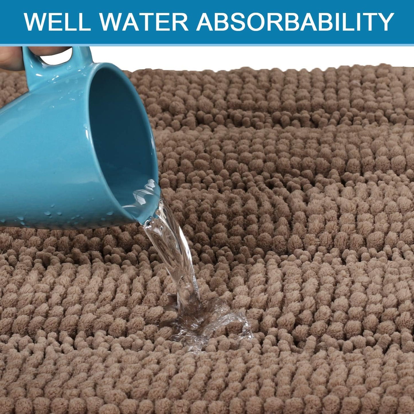 H.VERSAILTEX Bathroom Rugs Bath Rug Set 2 Piece Bathroom Contour Rug Toilet Mat Sets Non Slip Contour Bath Rug Ultra Thick Water Absorbent Striped Bath Mats(20" x 32" Plus 20" x 20" U, Taupe Brown)