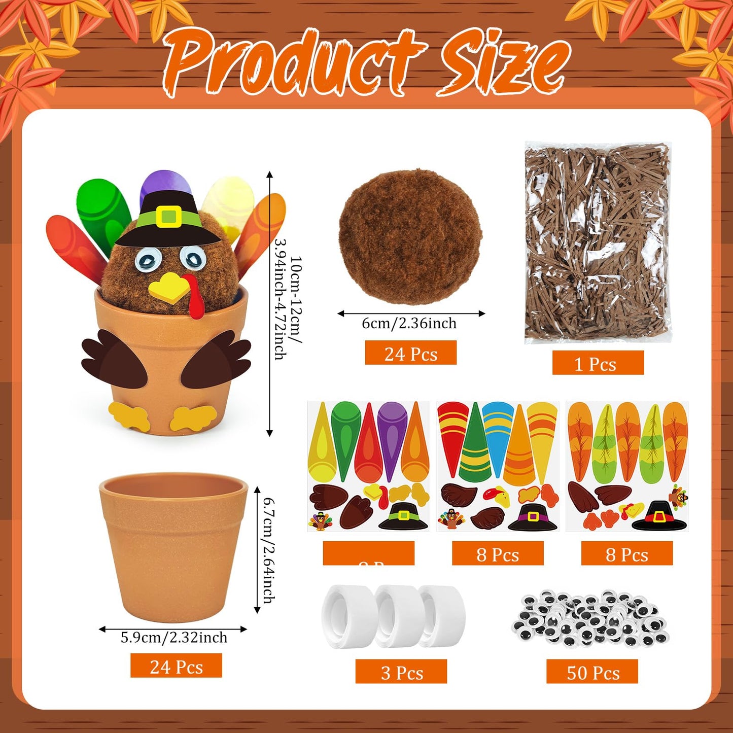 Cinrobiye 24 Set Thanksgiving Turkey Craft Kits DIY Thankful Turkey Flower Pot Making Kit Decorative Turkey Pots Art for School Classroom Activities Home Decoration Festival Gifts Party Favor Supplies