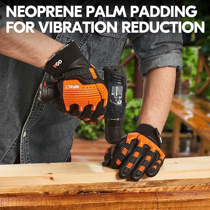 Vgo...…1Pair Leather Heavy Duty Work Gloves,Mechanics Gloves,Water Resistant,Impact Resistant,Anti-Vibration(CA7722WR)