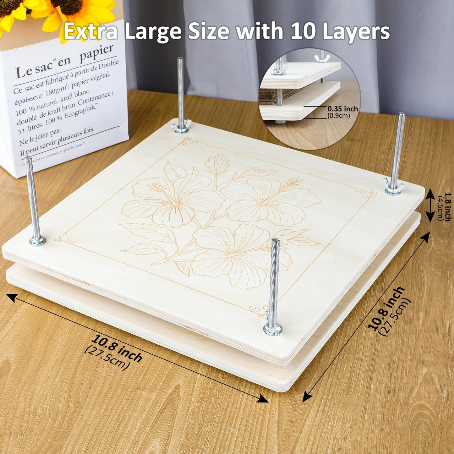 MeRGBWLife Flower Press - 11"x11" Wooden 10 Layer Flower Press Kit for Crafts Pressed Flowers & Plant Press, Scrapbooking, Bookmark Making, Wedding Bouquet Preservation, Dried Flowers