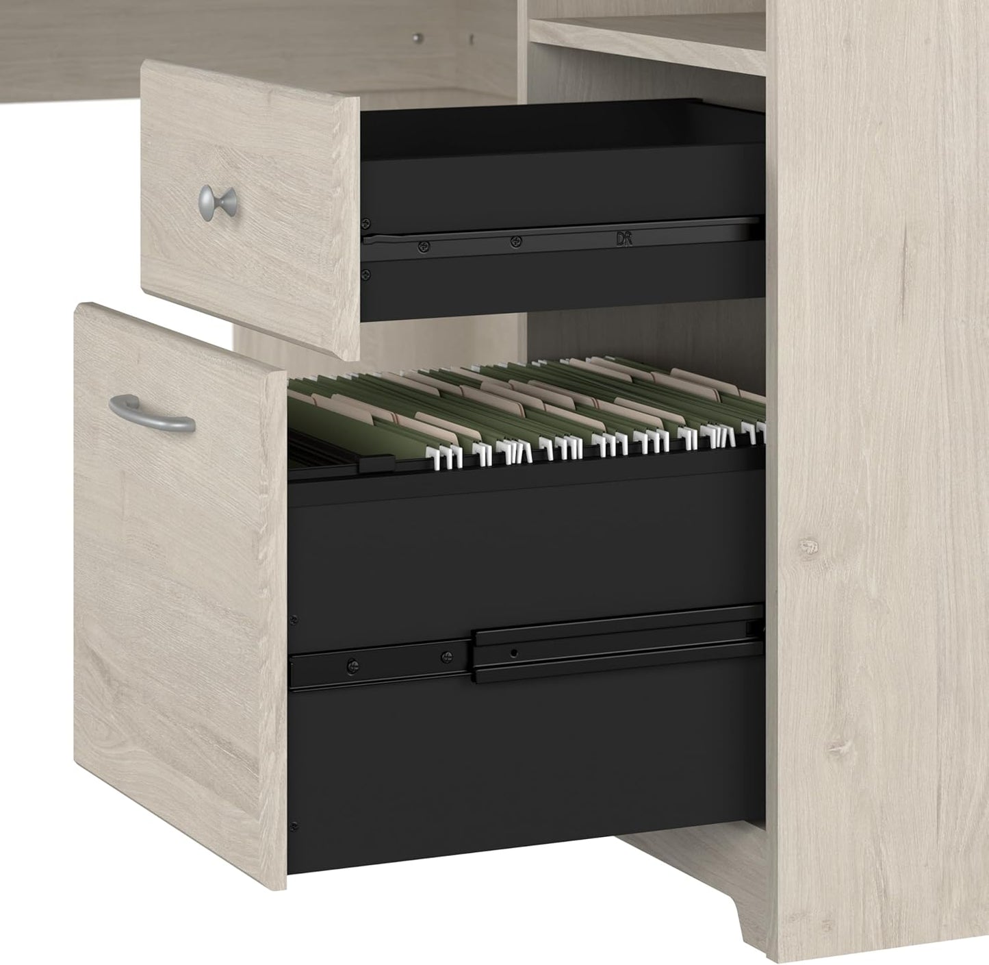 Bush Furniture Cabot L Shaped Desk with Hutch | Corner Desk with Storage for Home Office in Linen White Oak | 60W L Shaped Computer Desk