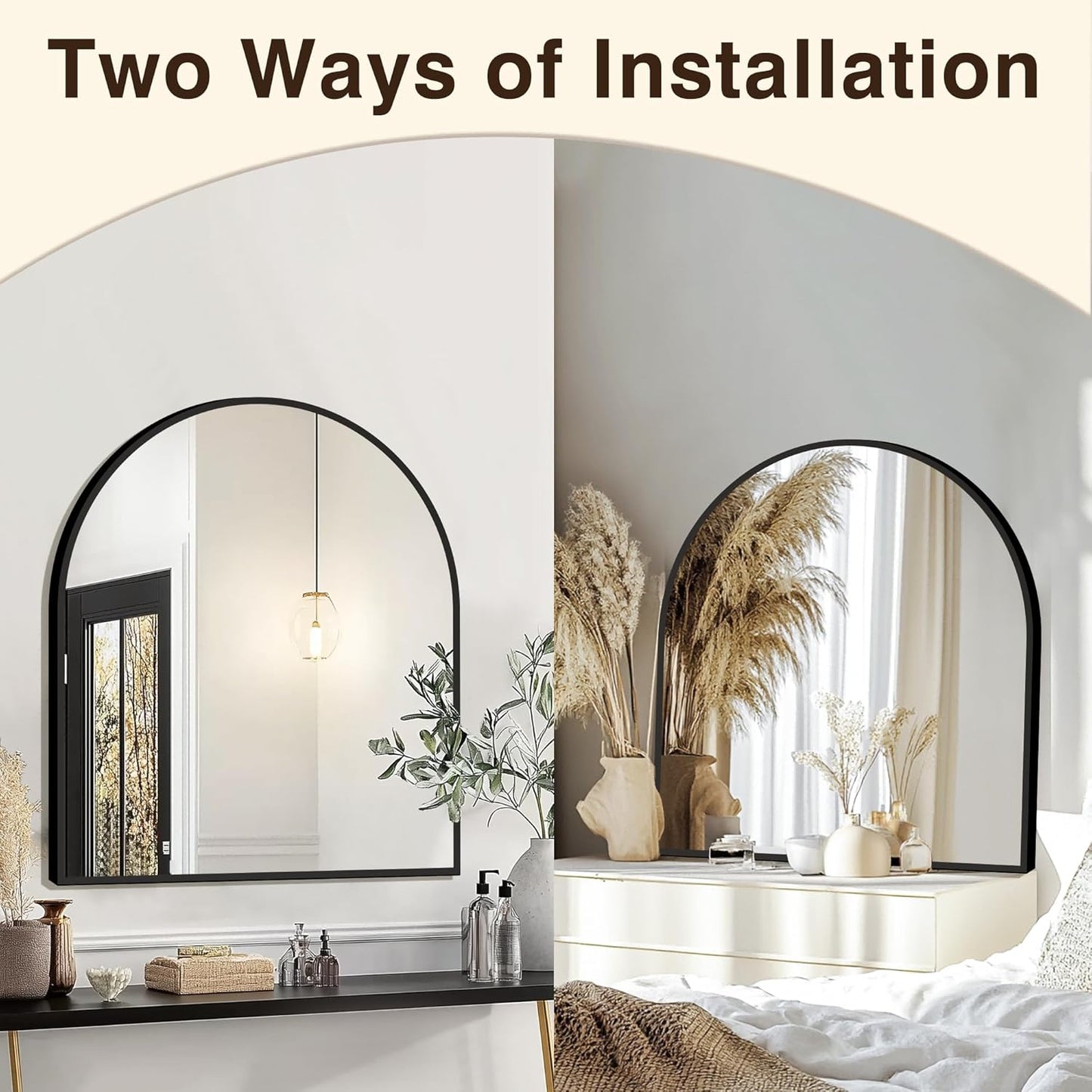 FICTOR Bathroom Vanity Mirror for Wall,32”x30” Arched Metal Framed Bathroom Mirror for Over Sink,Entryway,Living Room,Bedroom(Black)