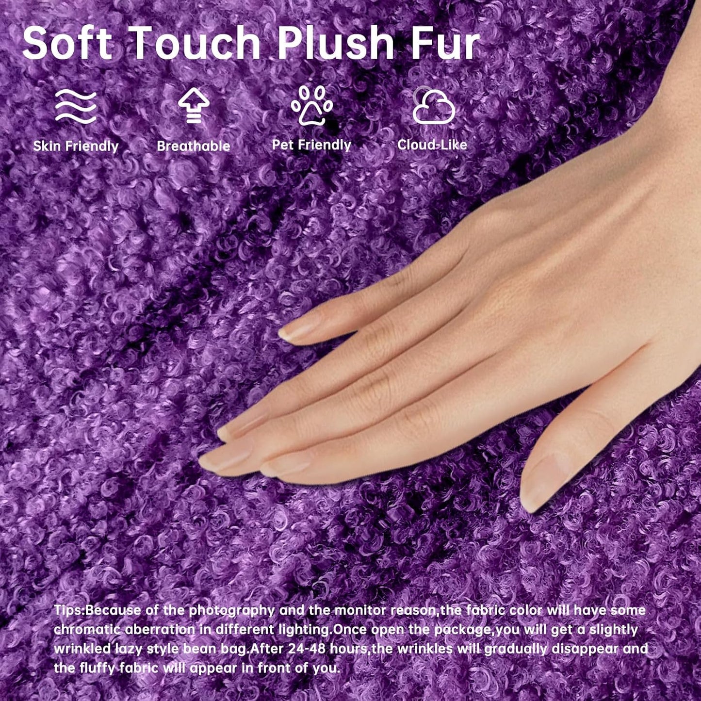 Bean Bag Chairs for Adults, Memory Foam Couch Loveseat Sofa Chair, Soft Teddy Material Cozy Comfy Reading Nook Chairs, Floor Chair for Living Room Bedroom Office(Purple)