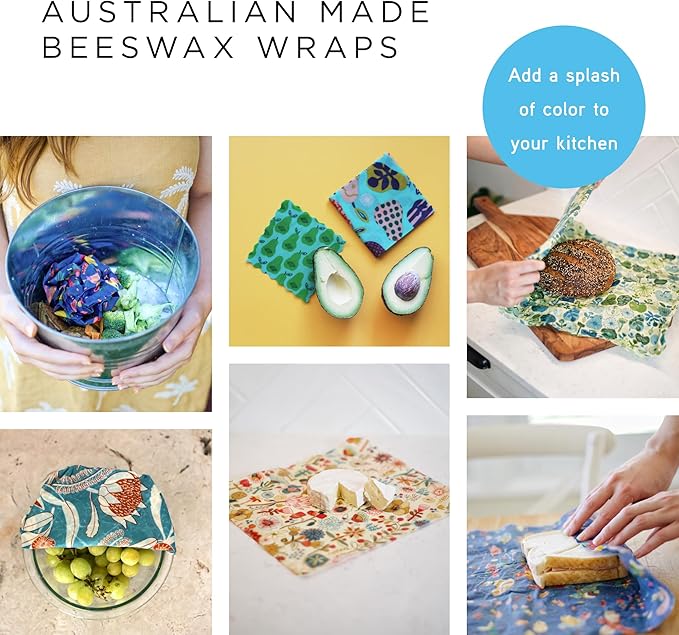 Honeybee Beeswax Wraps - Blue Leaf Pattern Beeswax Roll -Certified Organic Cotton Beeswax Wrap - Reusable Beeswax Wraps for Food - Plastic Wrap & Sandwich Bags Alternative - 40’’ x 13’’