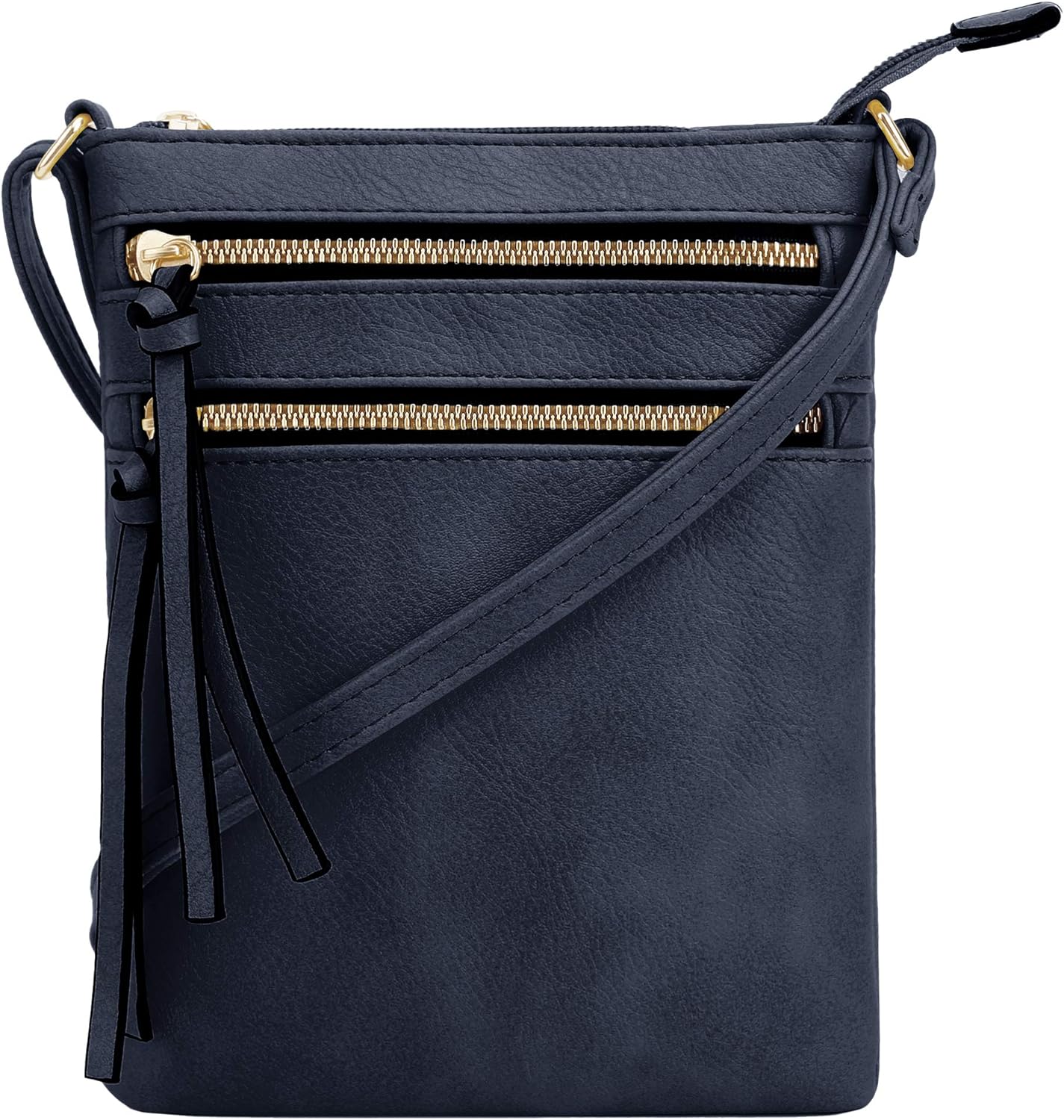 DELUXITY | Crossbody Purse Bag | Functional Multi Pocket Double Zipper Purse | Adjustable Strap | Medium Size Purse | Navy