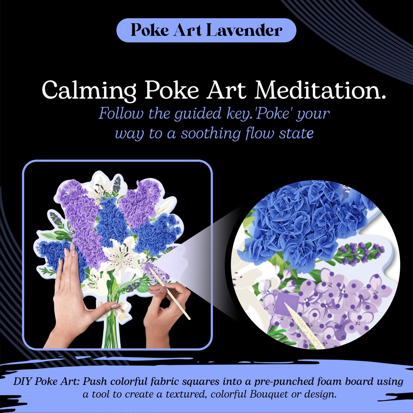 Unwynd Poke Art Lavender Flower Bouquet | Mess-Free Arts and Crafts for Adults | Teen Craft Kits | Flowers Gift | Gifts for Women Basket Making