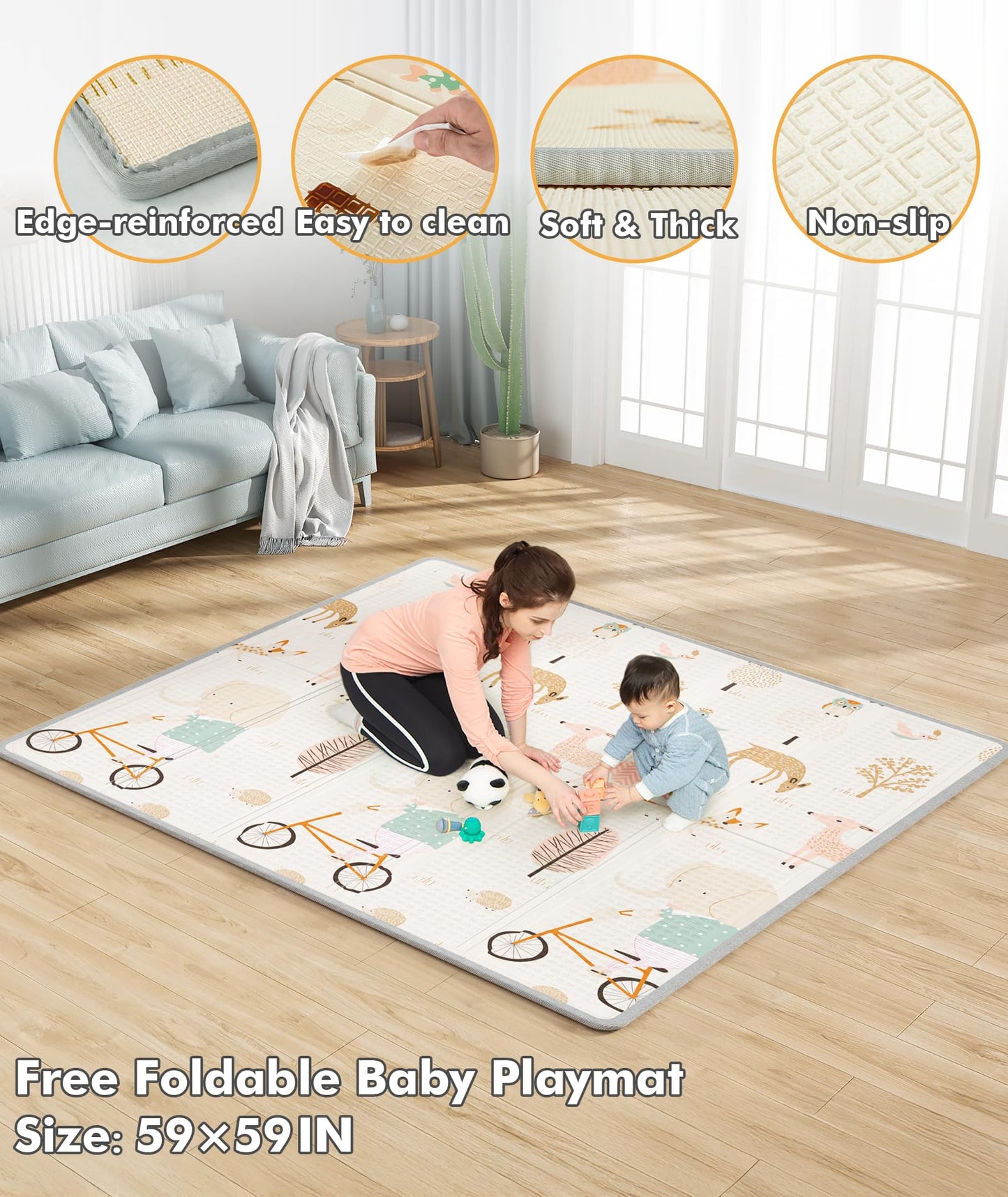 Mloong Baby Playpen with Mat, 59x59 Inches Extra Large Playpen for Babies and Toddlers, Indoor & Outdoor Activity Center, Safety Baby Fence