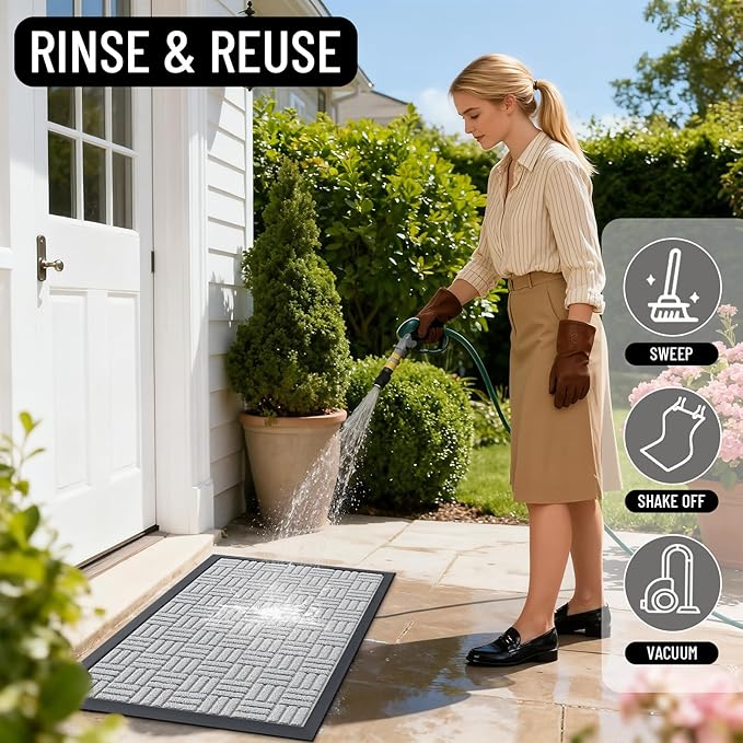 OLANLY Front Door Mat Outside Entrance 33x21, Absorbent, Heavy Duty Sturdy Natural Rubber Doormat Indoor Outdoor, Non-Slip, Stain and Fade Resistant, Low Profile Floor Mat for Entryway, Light Gray