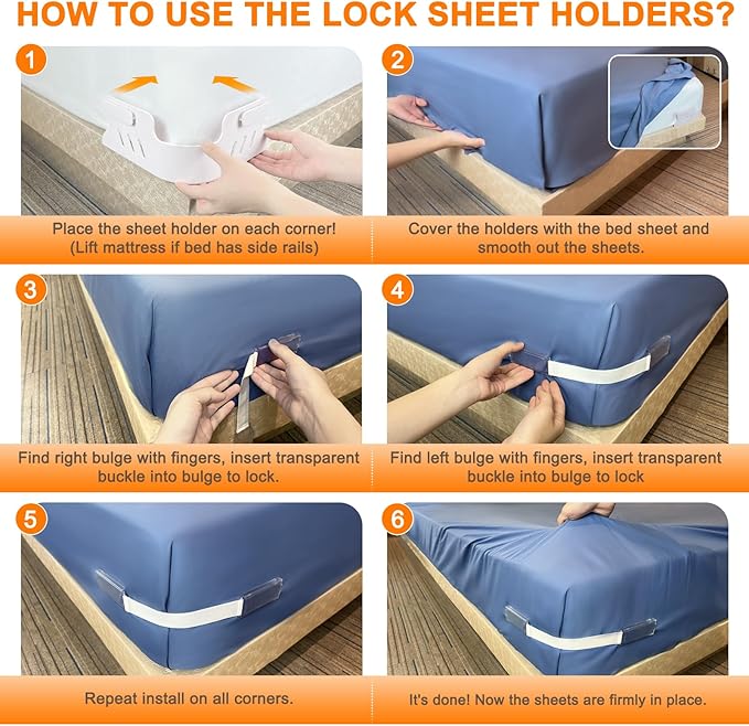 Bed Sheet Holders for Corners, 4Pcs Heavy Duty Fitted Sheet Holder with Lock Fastener Straps &Anti-Slip Pads Keep Sheets Firm&Tight, No More Loose Sheets, Easy Installation for Any Mattress (Green)