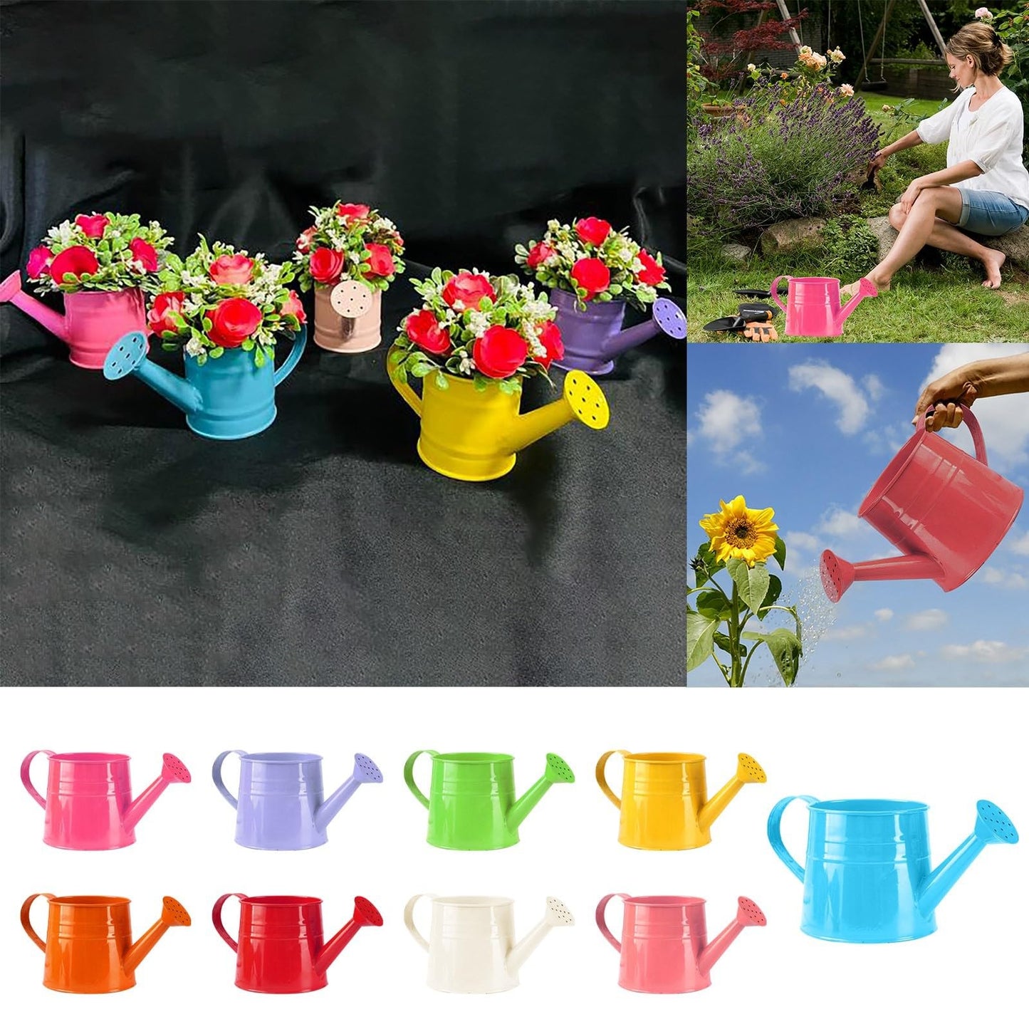 Galvanized Watering Can 1L,Tinplate Watering Kettle with Removable Spout,Garden Decorations,Gardening Tools for Outdoor Indoor Plants Lawn Garden (Orange)