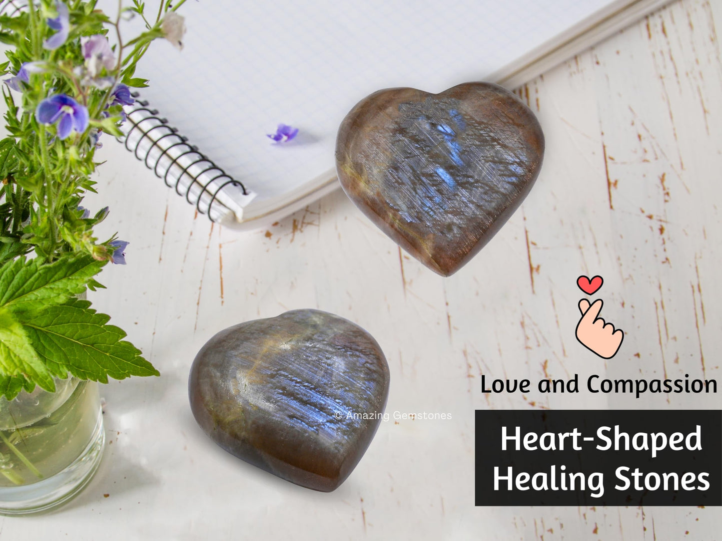 Amazing Gemstone Sun Moonstone Crystal Heart Palm Stone - Pocket Massage Worry Stone for Natural Body Chakra Balancing, Reiki Healing and Crystal Grid