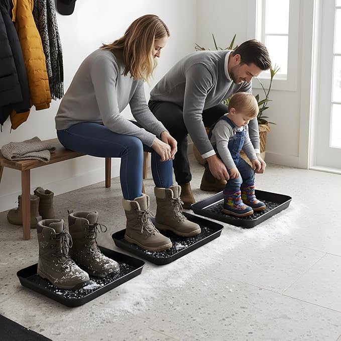 Novabright 6 Pcs Boot Tray with 24 Pcs Anti-Slip Pads 14 x 11 Inch Waterproof Boot Mat Wet Shoe Tray & Pet Food Mat, Multi-Purpose Garden Tool for Entryway Indoor Boots Shoes Pets