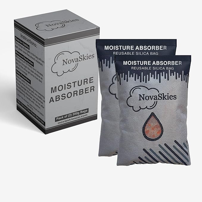 Premium Moisture Absorber Desiccants pack 200G x 2Pack Orange Indicating Silica Gel Reusable Bags, Dehumidifer for Cars, Storage bins, Home Closets, 3D Filament & Safes