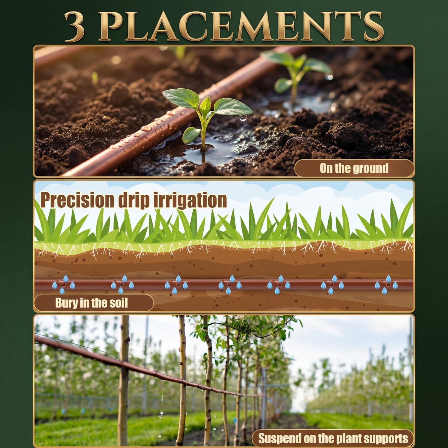 Innconee 250 ft 1/4 Inch Drip Irrigation Tubing with 6" Emitter Spacing Brown Hydroponics Dripline Hose Irrigation Drip Line Emitter Tubing Parts for Gardens Greenhouses Bed Flower Efficient Watering