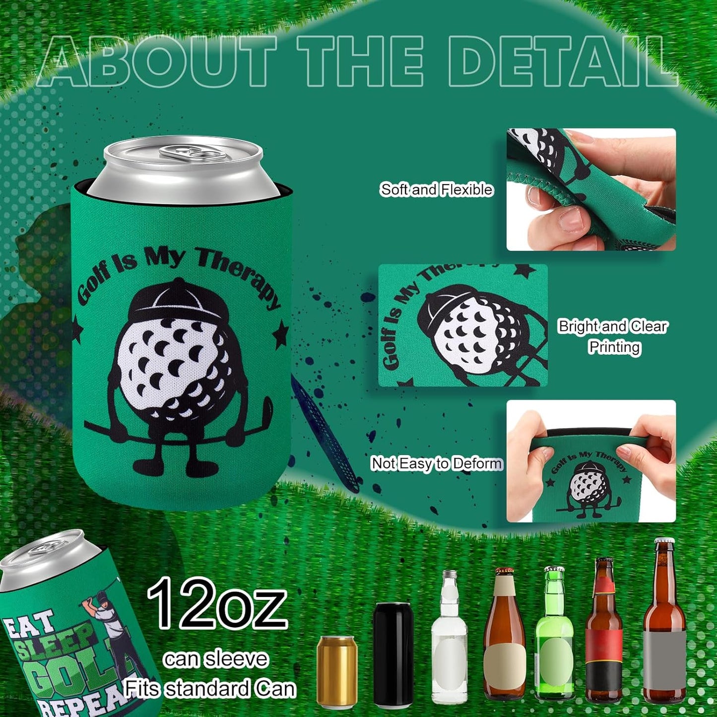 Layhit 24 Pcs Funny Golf Themed Can Cooler Hole in One 12 oz Can Sleeve Bulk Golf Gifts Reusable Insulated Neoprene Cup Holder for Golfer Game Party Bachelor(Standard)
