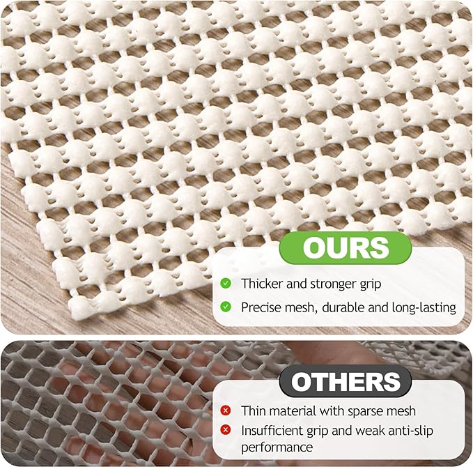 Songrey Non-Slip Rug Pad 2x8 FT, Extra Thick Carpet Pads for Hard Surfaces, Prevents Sliding and Secures Rugs, Provides Floor Protection with Comfort Cushioning
