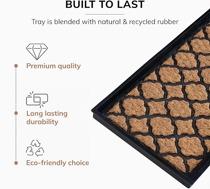Anji Mountain Heavy Duty Waterproof Rubber Shoe Storage Mat Organizer/Boot Storage Tray Multi Use for Entryway with Coir, Tan Insert, Fits 4 Pair (46.5" Wide)