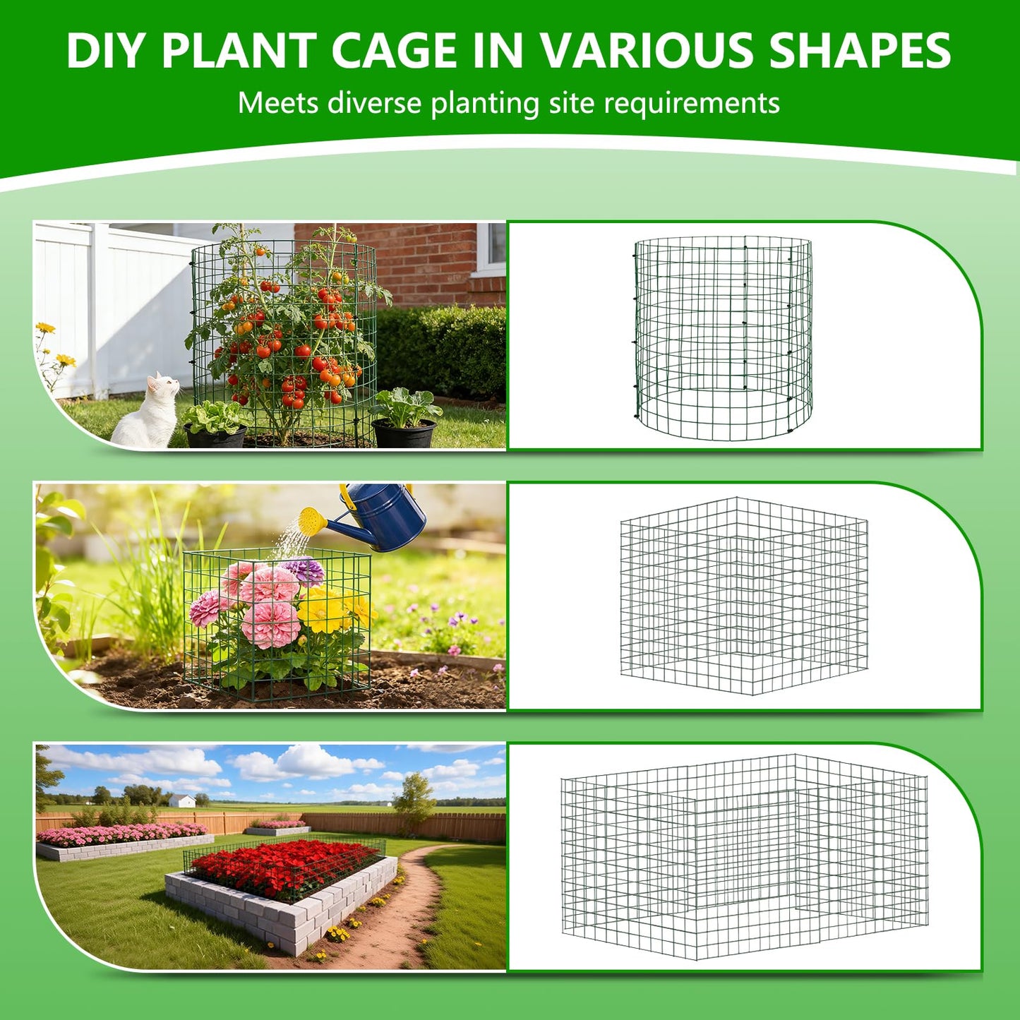 4 Pack Plant Protectors from Animals, 12''x14'' Metal Plant Cages for Outdoor Plants, Garden Plant Protector with Stakes & Zip Ties, Keep Rabbits Squirrels Out, Plant Cage for Flowers Vegetables