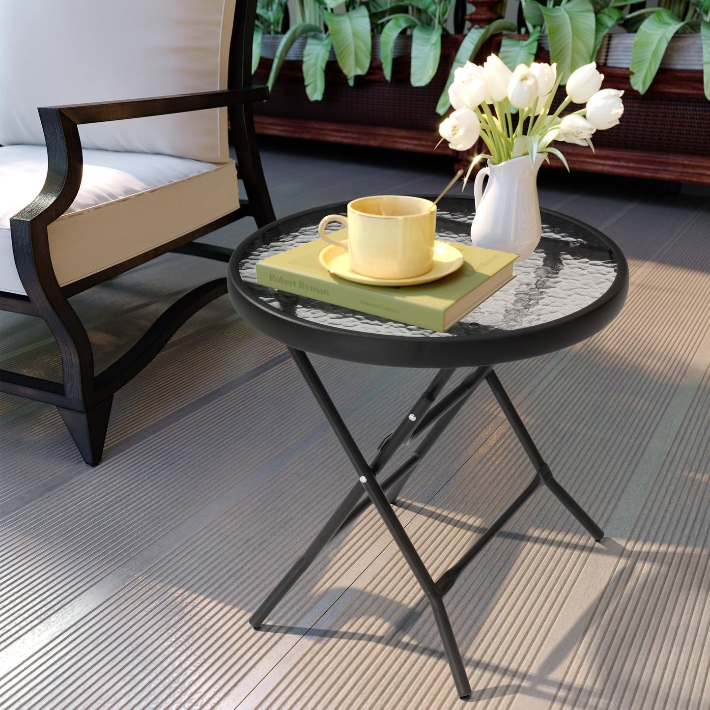 JOINHOM Outdoor Side Table - Small Patio End Table All Weather, Patio Furniture Sets and Outside Furniture for Pool, Balcony, Deck, Porch, Black