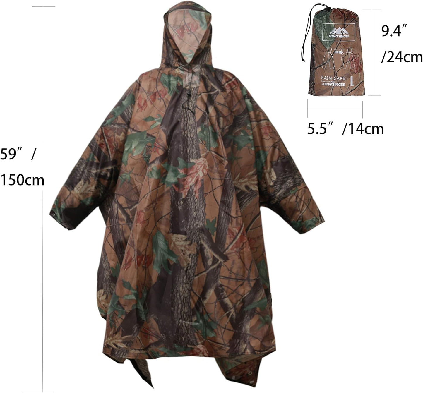 longsinger Rain Poncho for Adult, Waterproof Rain Poncho with Hood and Sleeve, Ideal for Hiking, Hunting, Camping