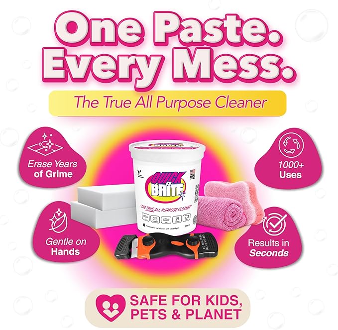 Quick 'n Brite Hardwater Stain Kit - 32oz All Purpose Cleaning Paste, Microfiber Towel, two Melamine Sponges, Scraper Tool
