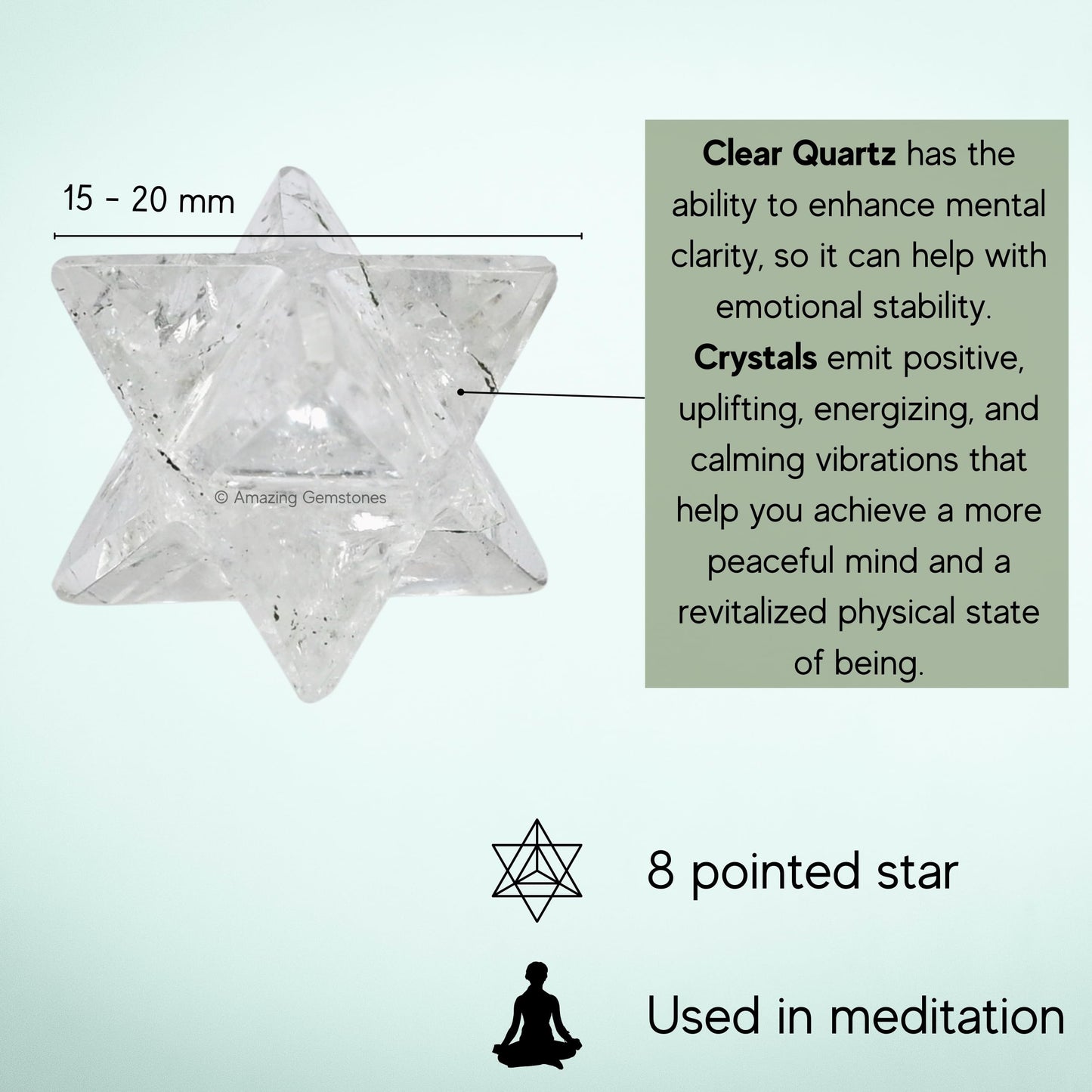 Amazing Gemstone Clear Quartz Merkaba Crystal - 0.75 Inches Metaphysical Merkaba Star for Meditation - Energetic Tetrahedron Crystal and Healing Stones for Spiritual Growth and Healing (15-20mm)