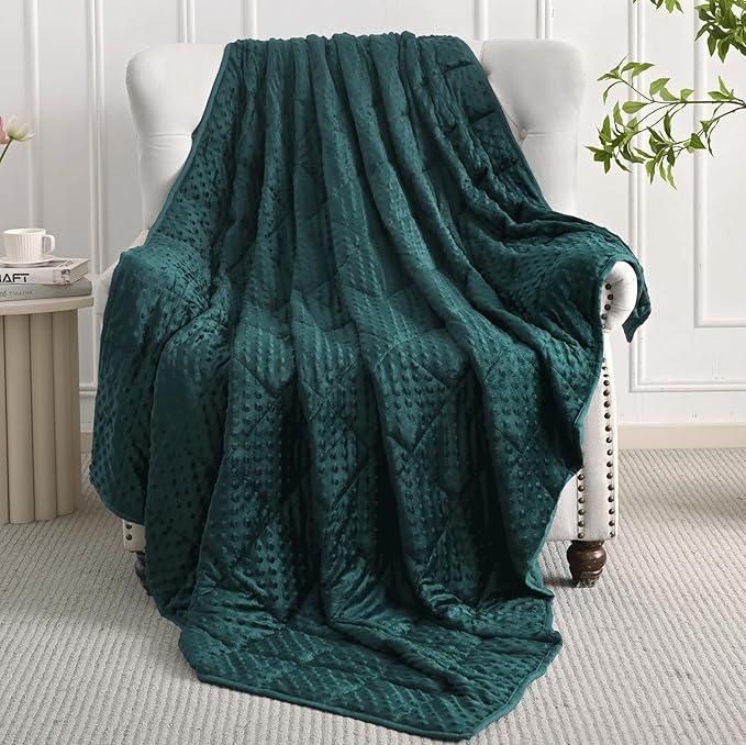 Mr. Sandman Weighted Blanket for Adults Queen Size 20 lbs, Soft Cooling Heavy Minky Blanket for Sleep, Washable Throw Blanket with Glass Beads, 60 x 80 Inches, Dark Green