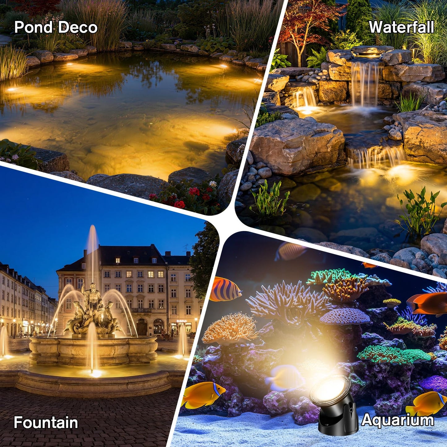 POPOSOAP LED Underwater Pond Lights 6-Head, IP68 Waterproof Pond Lights with Timer, 90° Rotatable Design & Gravity Base Fountain Lights for Pond Fountain Waterfall Aquarium Pool -P66HZ