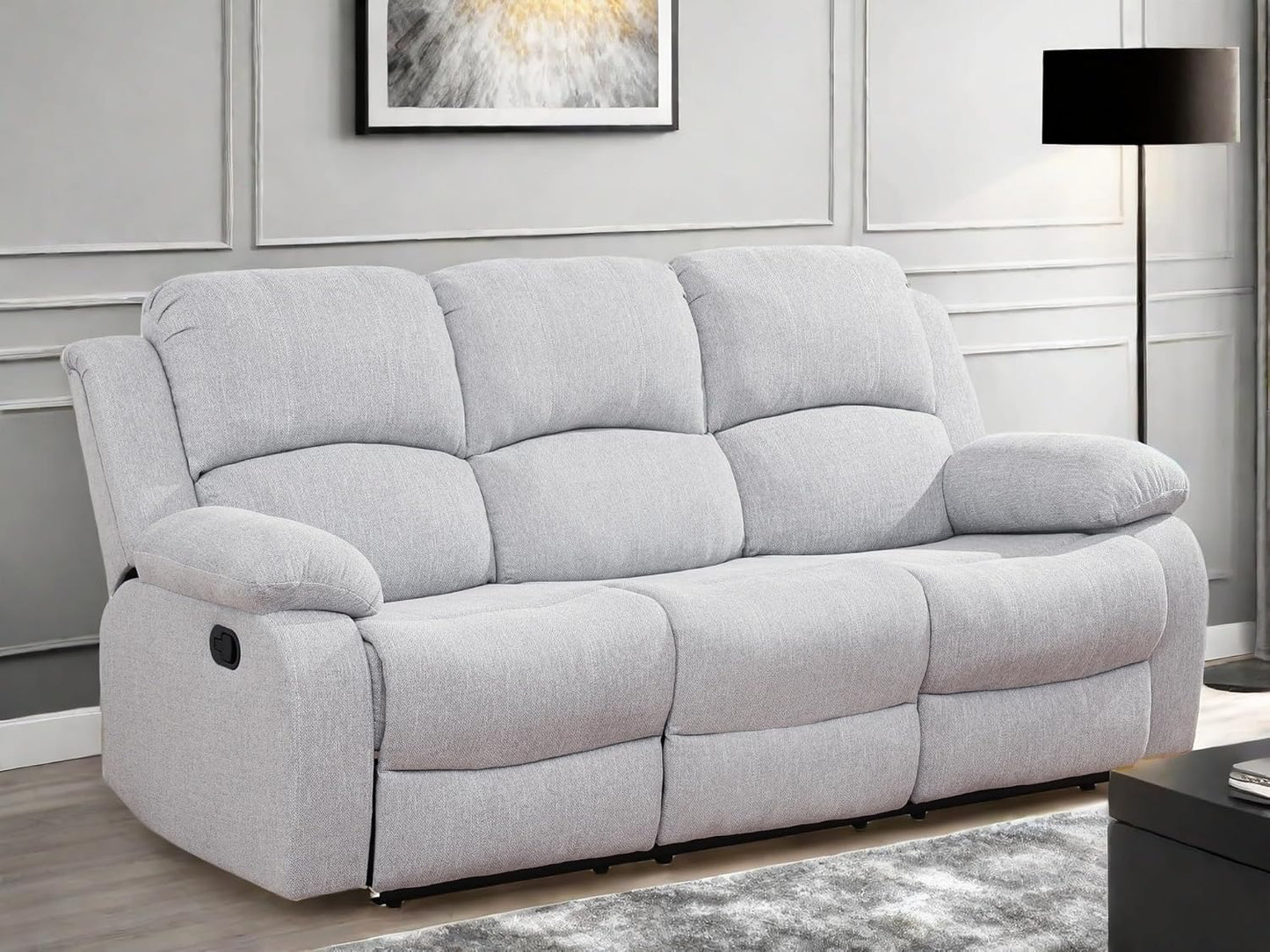 Recliner Sofa Couch, 3-Seater Home Theater Seating Reclining Sofa, Power Reclining Couch with Cup Holders & Drop Down Table for Living Room Furniture Sets, Grey White