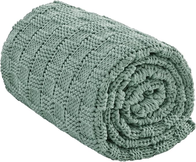 Knitted Weighted Blanket for Adult, No Beads Heavy Blanket 60” x 80'' 10lbs, Breathable Chunky Knit Blanket, Cooling Weighted Blanket for Hot Sleepers, Christmas Home Decor (Light Green)