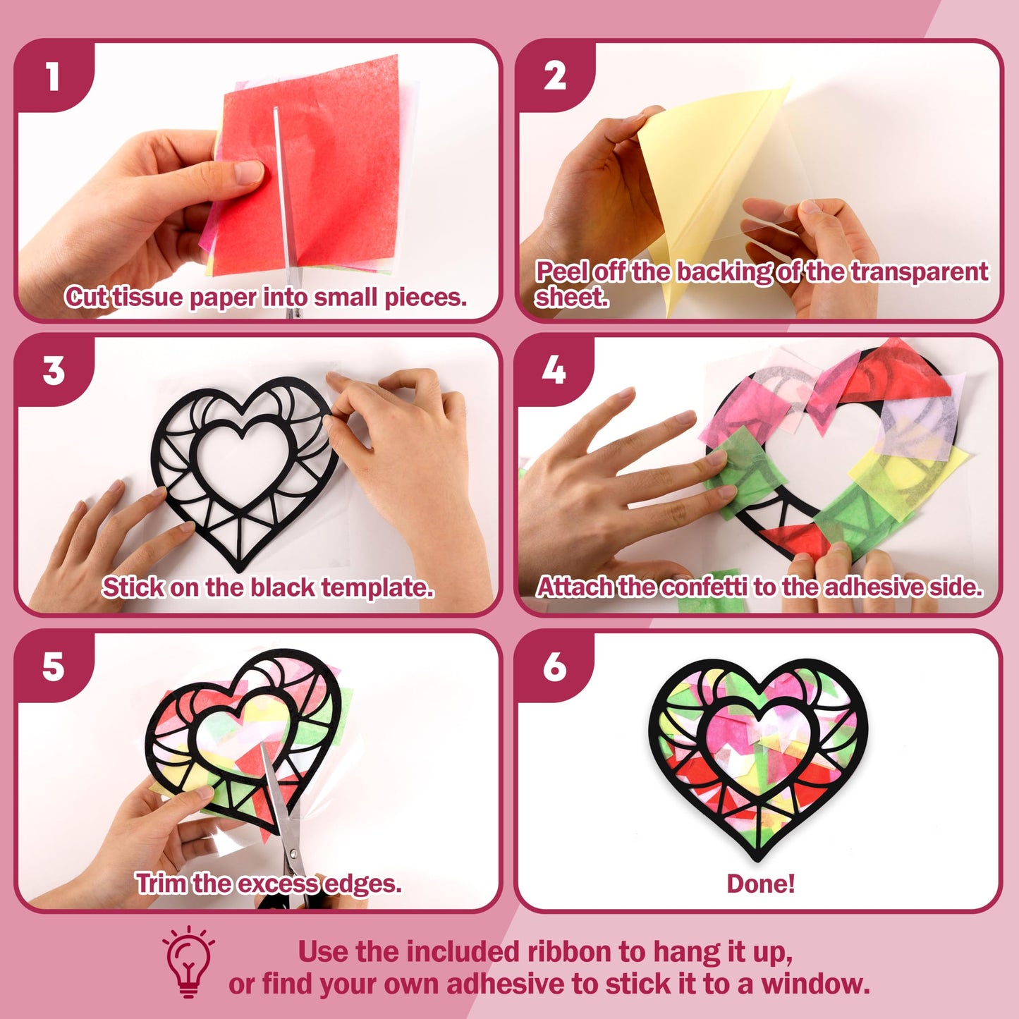Renbuzhu 40PCS Valentines Day Crafts: Paper Heart Suncatchers, Christmas Valentine's Classroom DIY Kits, Window Stained Glass Effect Art Supplies