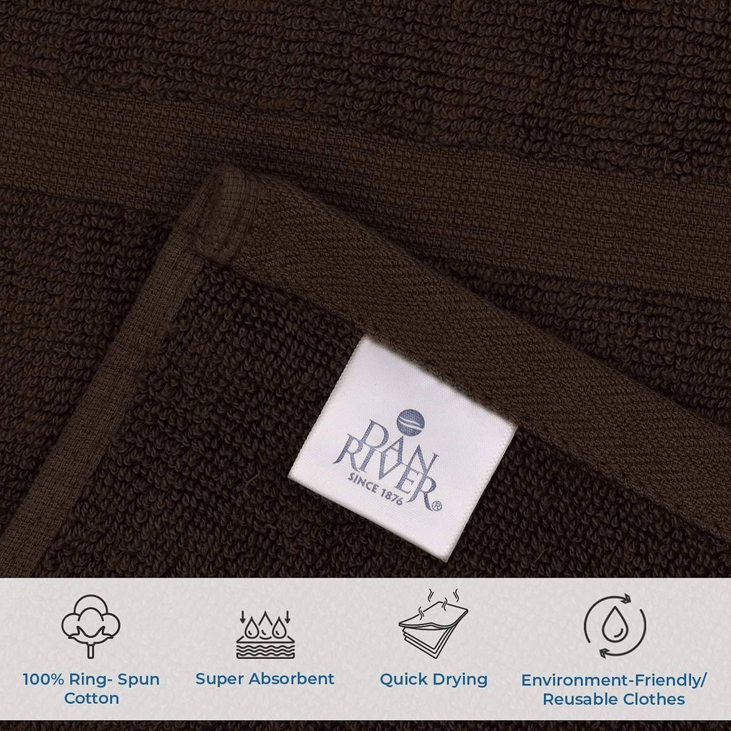 DAN RIVER Classic Cotton Bath Mats Set of 2 – Not a Bathroom Rug, Ultra Soft, Highly Absorbent & Machine Washable Bath Mat Towel for Bathroom Floor Mat – Durable, Quick-Dry, 21x34 Inches, Brown