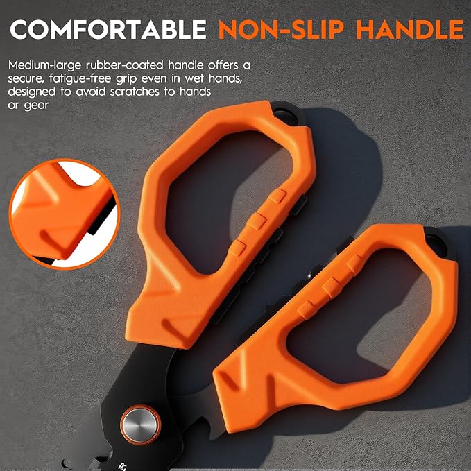 BasicGear Fishing Multi-Tool Scissors – Titanium-Coated, Stainless Steel, Multi-Tool Cutter with Hook Adjuster, Screwdriver, Bottle Opener, Sheath & Non-Slip Grip for Saltwater or Freshwater Use
