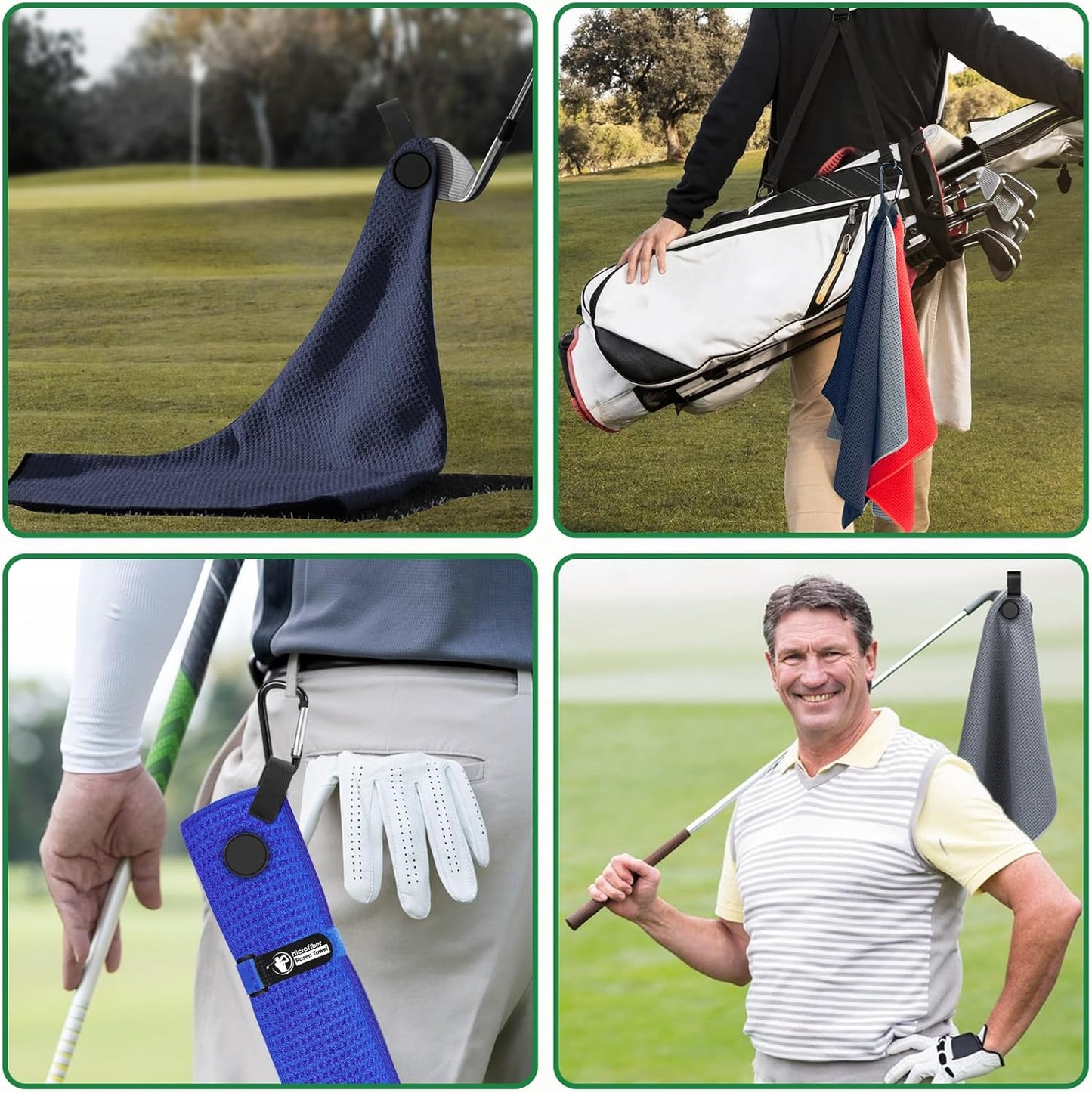 Magnetic Golf Towel, 3 PCS Microfiber Golf Towels with Brush and Divot Tool for Men, Industrial Strength Magnet Accessories for Strong Hold to Golf Bags, Carts or Clubs (Black Gray Blue)