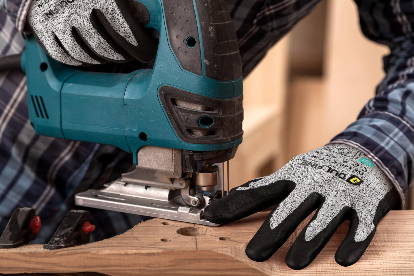 DULFINE A3 Cut Resistant Work Gloves for Men Women,Touchscreen Foam Nitrile Coated,12 Pairs Pack,Ideal for,Glass Cutting(L)