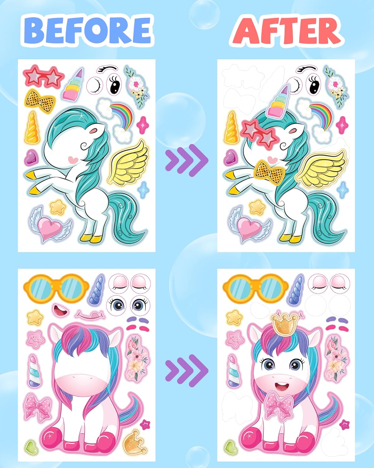 24 Pcs Make Your Own Unicorn Sticker Sheet, Unicorn Party Favors Face Stickers for Kids Girls Toddlers Crafts Activities Bags Birthday Party Favors Valentines Day Gifts for Kids Classroom