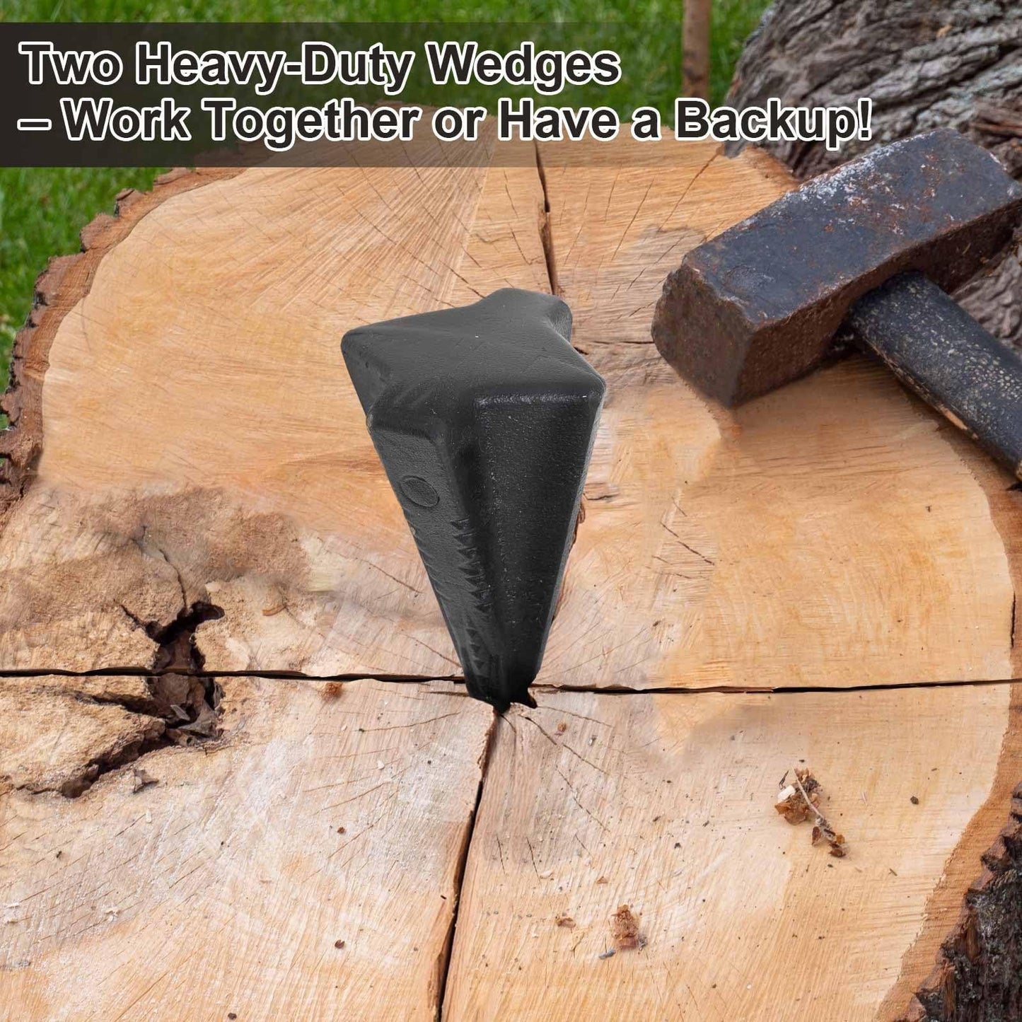Otoolling 1 Pcs 5 Lbs Wood Splitting Wedges Manual Log Splitter Wedge 4-Direction Diamond Design Forged Steel Tool for Easy Wood Splitting Splits Firewood into 4 Pieces Less Effort(Black)