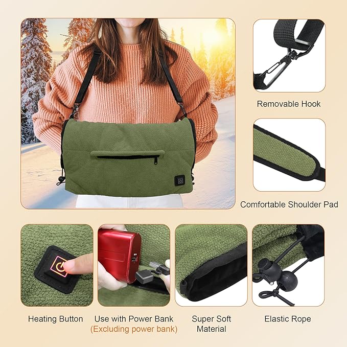 MDSTOP Heated Hand Warmer Pouch, Portable Electric Heated Hand Muff, Heated Gloves for Women, Men, Kids, Hunting,Fishing,Camping,Golf & Xmas Gifts（No-Battery）