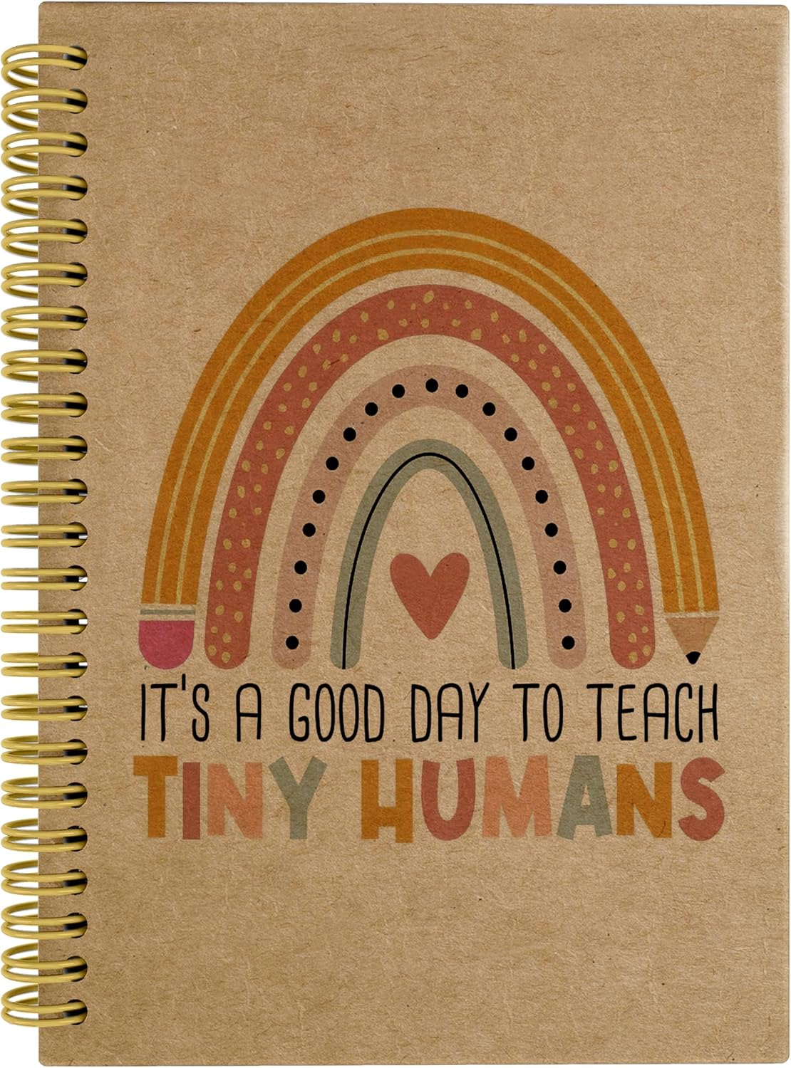 Knibeo Teacher Rainbow Notebook Journal - Best Teacher Gifts, kraft paper notebook，5.5×8.3 Boho Spiral Bound Notebook with 164 Pages, Cute Teacher Notebook, Anti Anxiety Notebook
