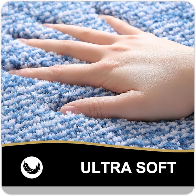 OLANLY Bathroom Rugs 24x16, Extra Soft and Absorbent Microfiber Bath Mat, Non-Slip, Machine Washable, Quick Dry Shaggy Bath Carpet, Suitable for Bathroom Floor, Tub, Shower (Small, Blue)