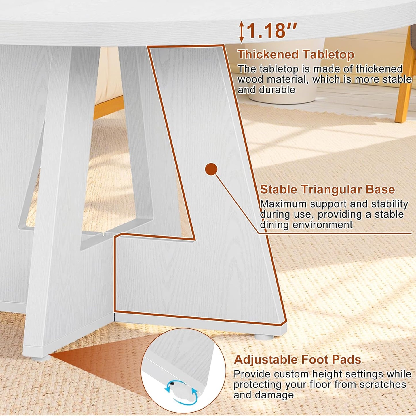 Round Dining Table for 4, 47 Inch Dinner Table Farmhouse Wooden Circle Kitchen Tables with Cross Base for Dining Room, Kitchen, Living Room, White