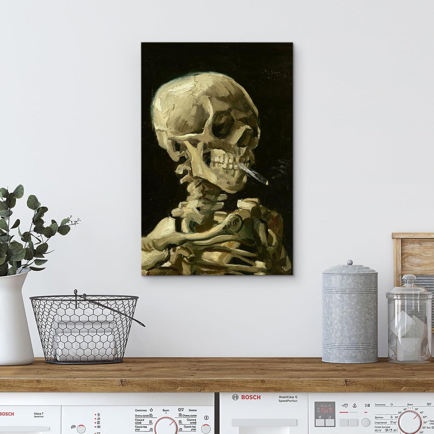 wall26 Canvas Print Wall Art Head of a Skeleton with Burning Cigarette by Vincent Van Gogh Nature Wilderness Illustrations Fine Art Multicolor for Living Room, Bedroom, Office - 32"x48"