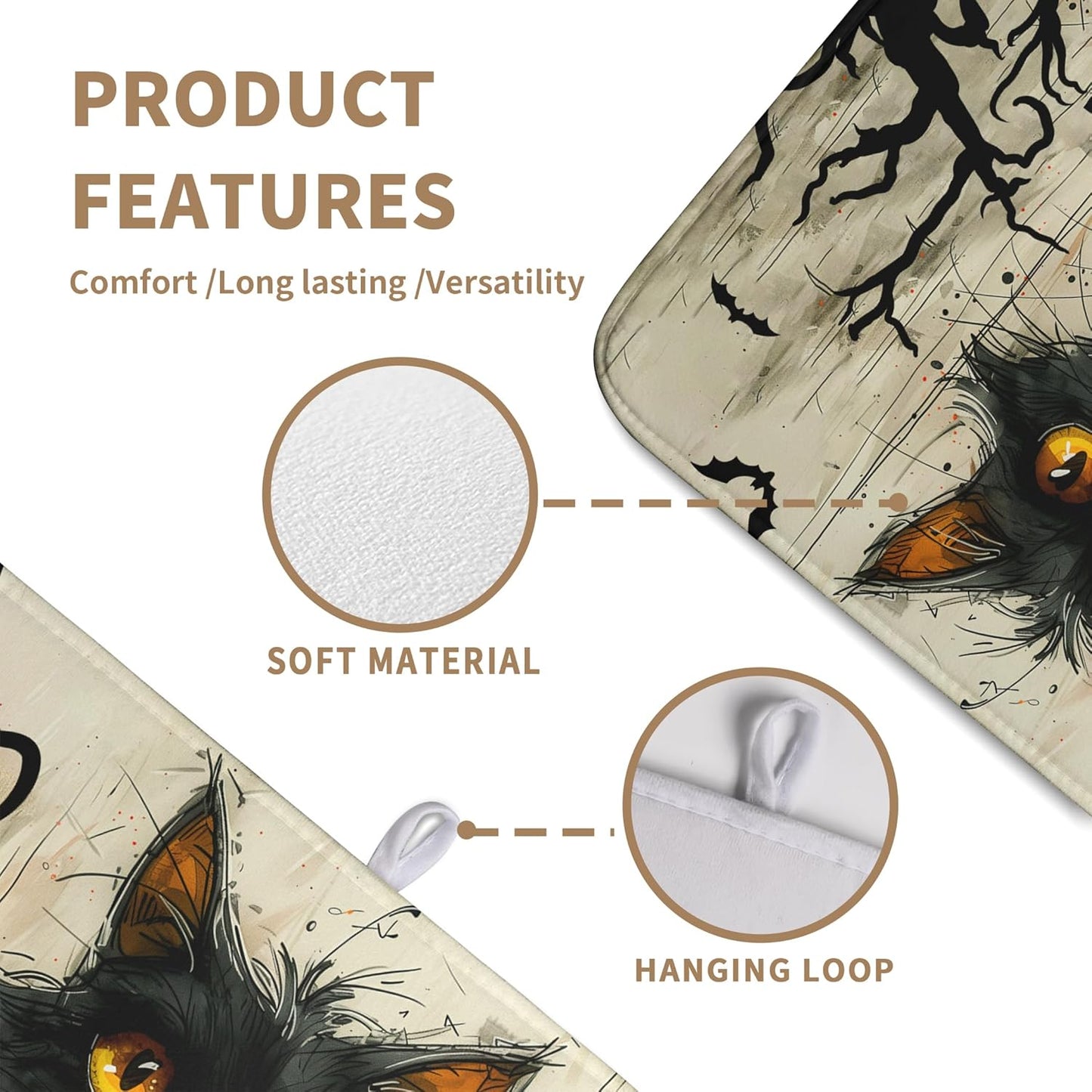 Black Cat Fall Pumpkin Dish Drying Mat 18x24 - Super Absorbent Drying Pads for Kitchen Counter - Happy Halloween Bat Branch Large Microfiber Dishes Drying Mats
